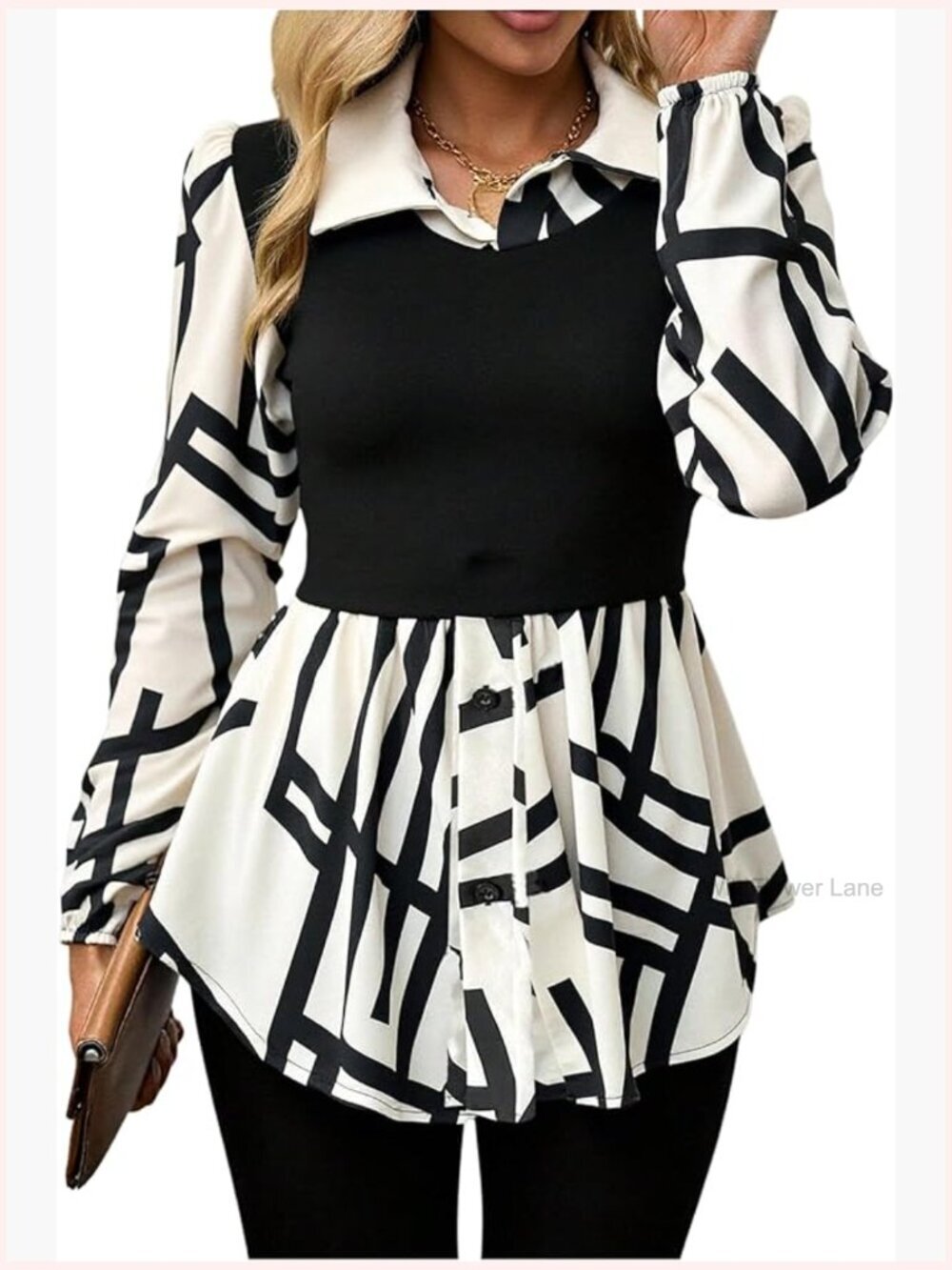 Long Sleeve Peplum Blouse Button Down Collared Dressy Casual Fall Top